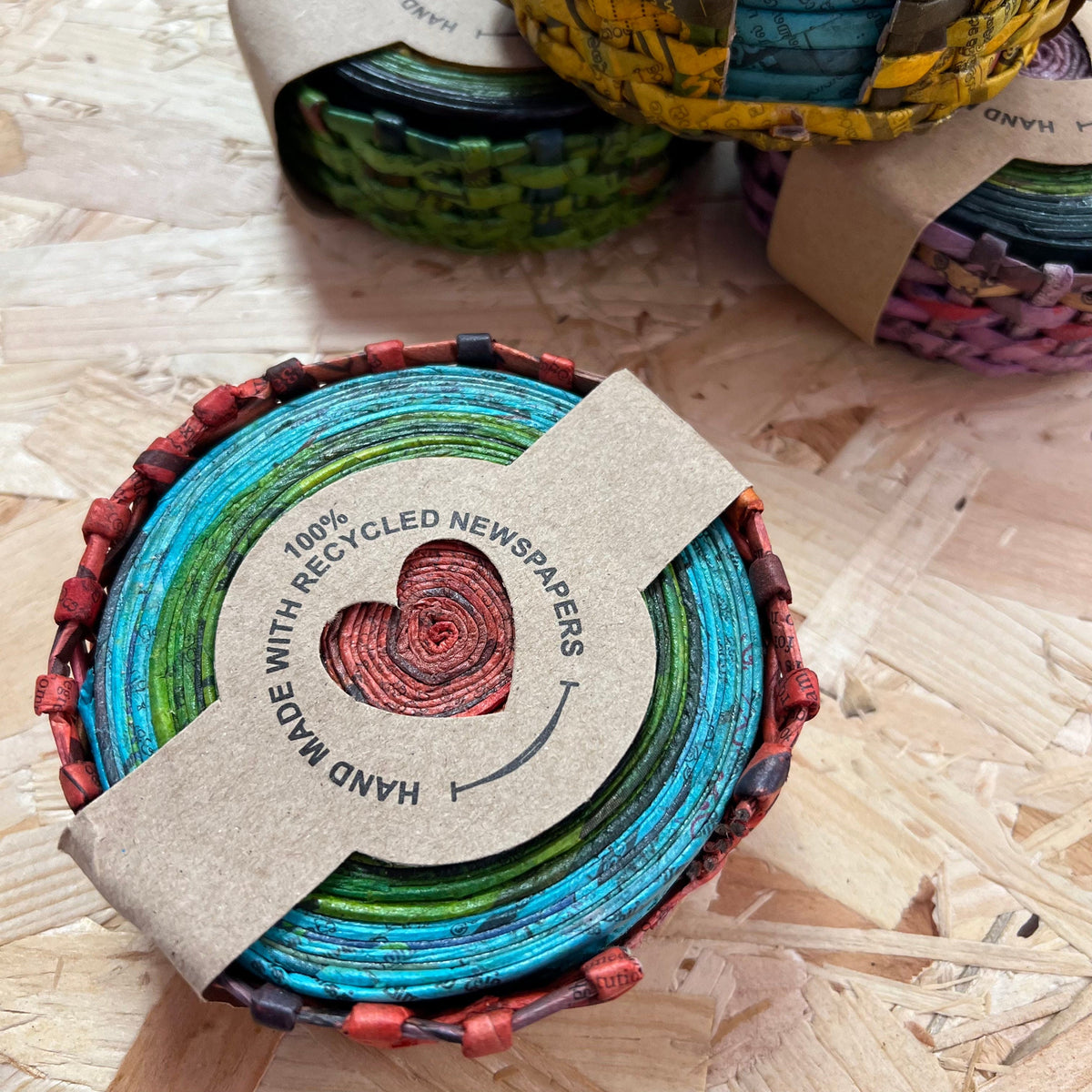 The Paper High Gift Company Limited Recycled Newspaper Coaster Set Of Six - Red/ Green/ Red