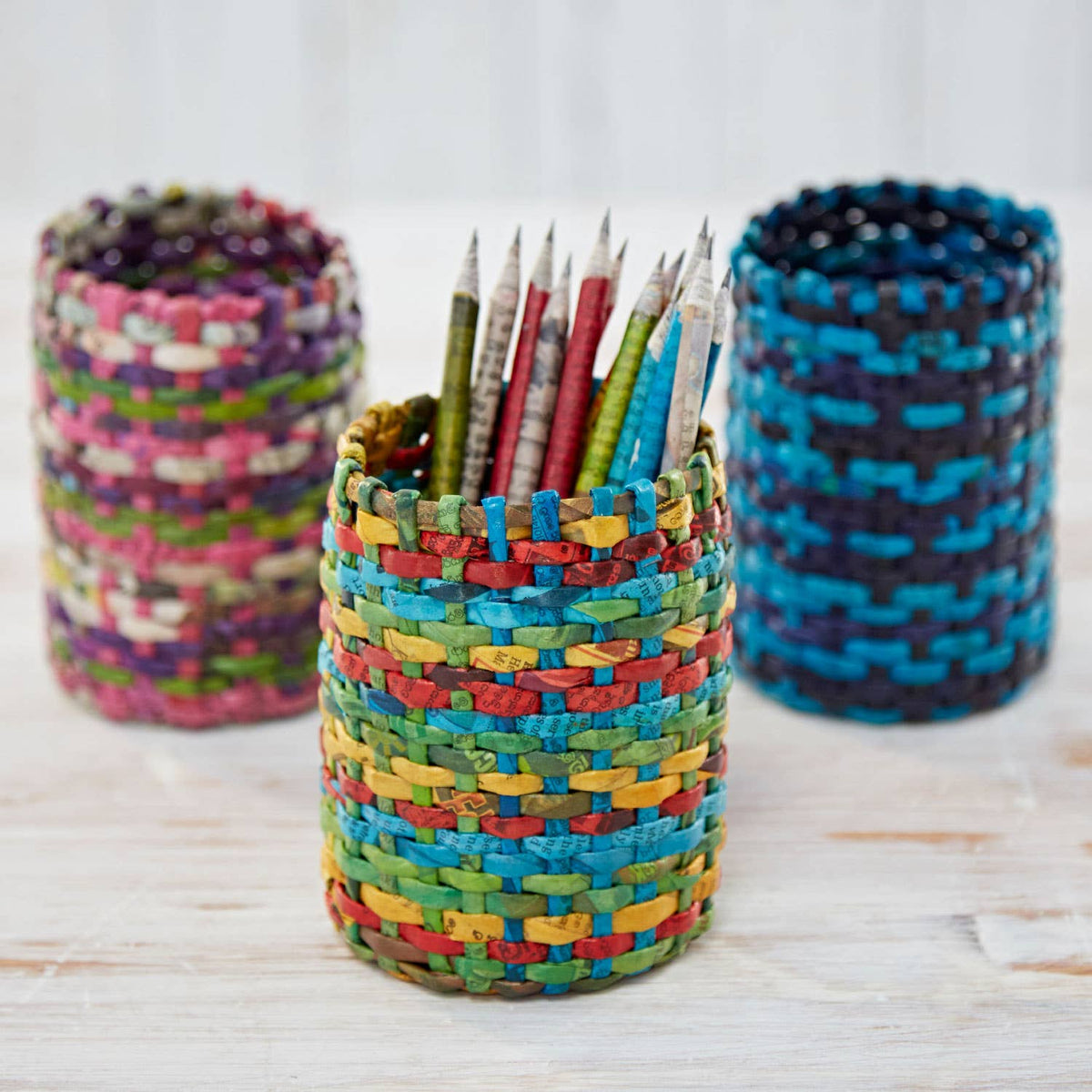 The Paper High Gift Company Limited Recycled Newspaper Round Pencil Holder: Blue/Green/Yellow/Red