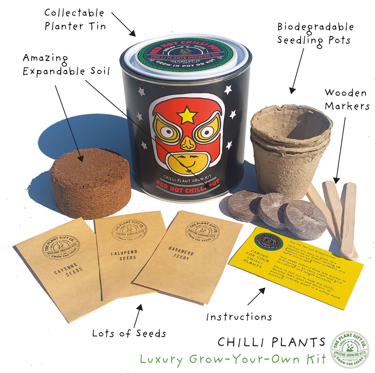 The Plant Gift Co. Red Hot Chilli Pot. Grow Your Own Plant Kit, Gardening Gift